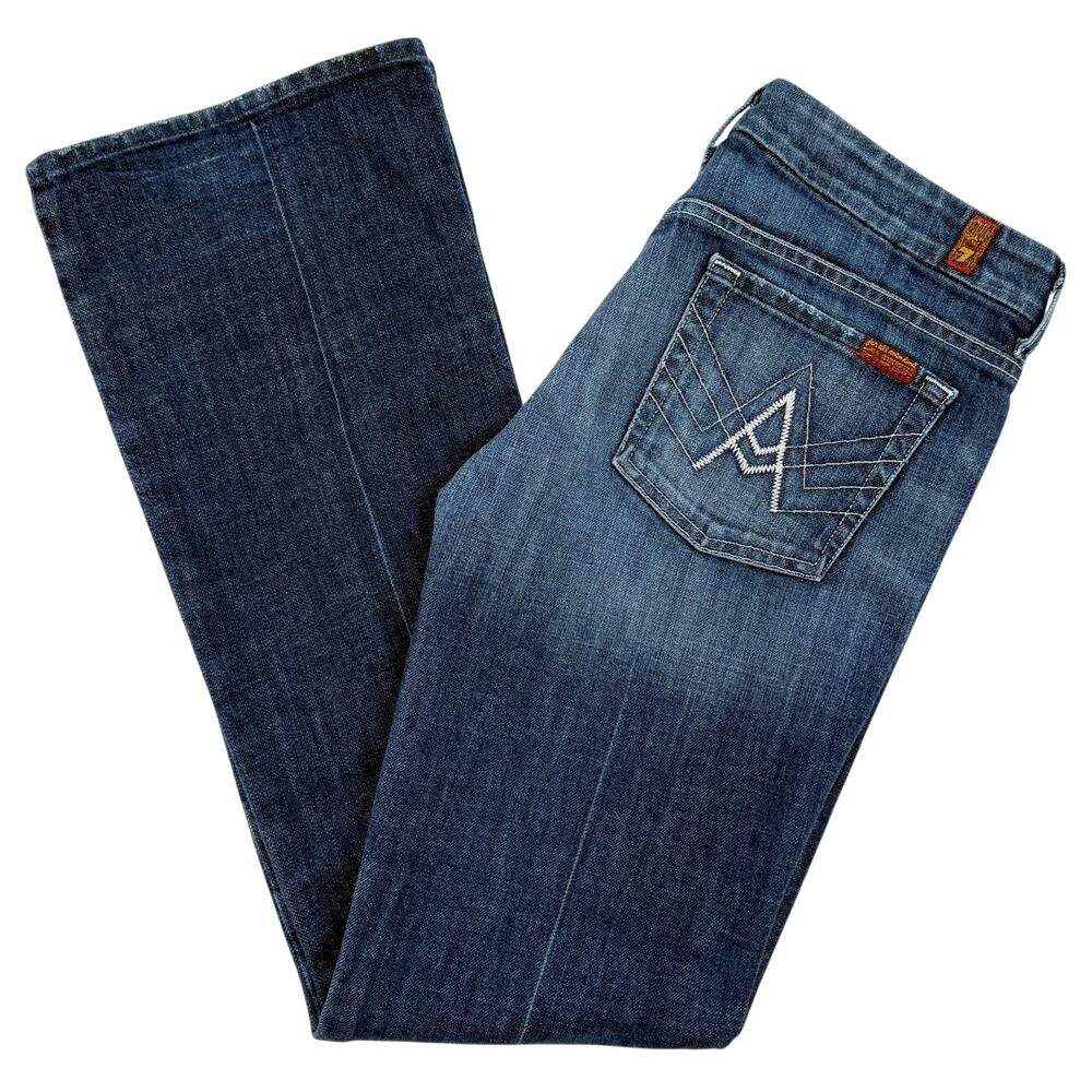 Vintage 7 For All Mankind 'A' Pocket Jeans 30 Low Rise Flare Y2K USA Made Denim